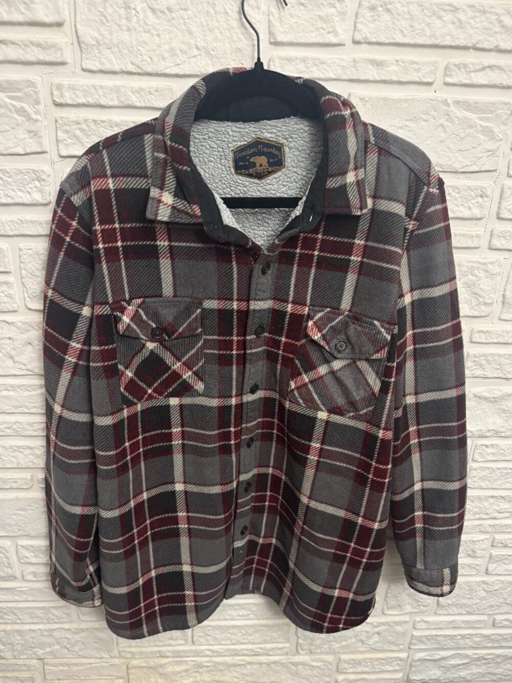 Freedom Foundry Plaid Sherpa Lined Flannel Shirt Jacket Shacket Grey Mens XL